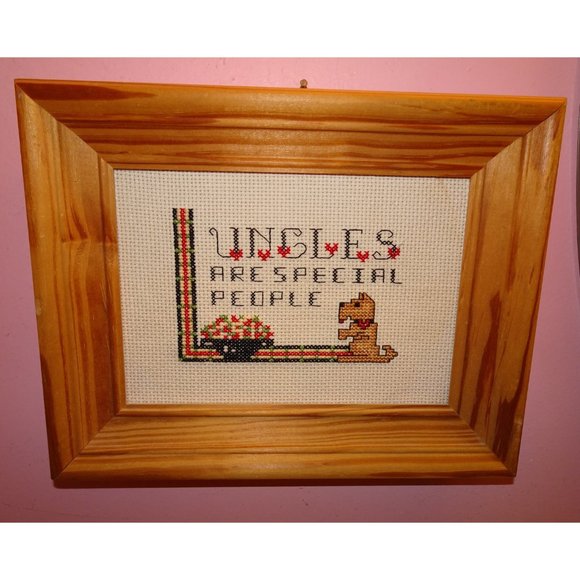 Vintage Framed Cross Stitch Uncles Are Special People Wall Hanging flowers dog - Picture 3 of 10